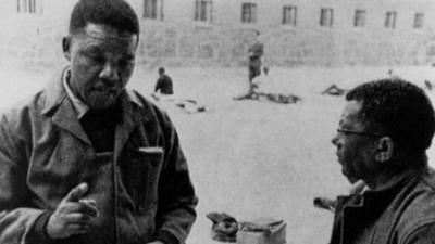 Nelson Mandela and Walter Sisulu on Robben Island