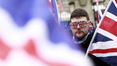 Flag protestor at Belfast City Hall