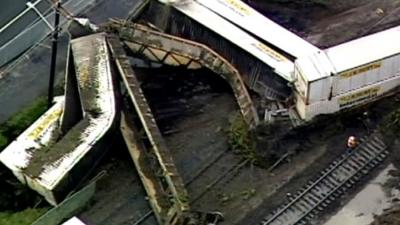 Aerial view of train derailment