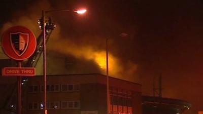 The Afan Lido in flames in December 2009