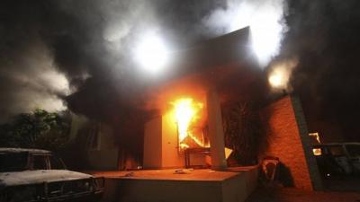 Building at US Consulate in Benghazi burns on 11 September 2012