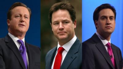 David Cameron, Nick Clegg and Ed Miliband