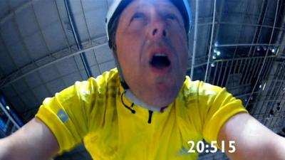 Breakfast presenter Charlie Stayt mid-cycle