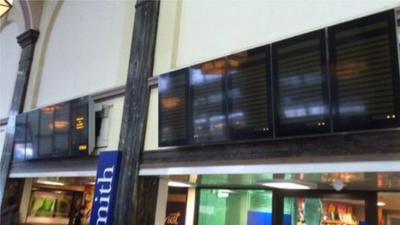 Destination boards at Cardiff Central railway station