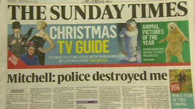 Sunday Times front page showing Andrew Mitchell headline