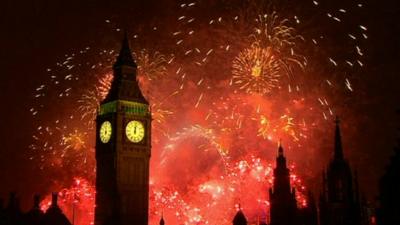 Fireworks light up the London skyline just after midnight on 1 January, 2013