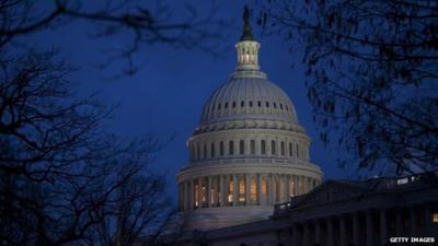 The US Capitol illuminated at dusk 31 December 2012