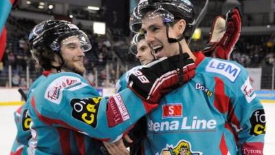 Greg Stewart celebrates after scoring the overtime winner against Braehead