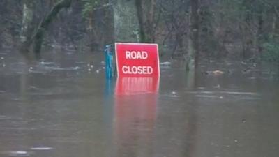 Road closed by flood waters