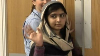 Malala Yousafzai leaving Queen Elizabeth Hospital in Birmingham