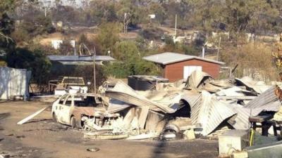 Fire damage in Dunalley, east of Hobart, 5 January