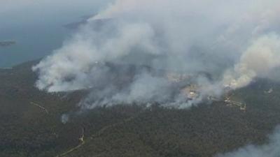 Aerial picture of smoke rising from wildfires