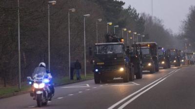 Patriot missiles on trucks