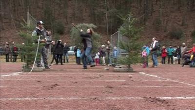 Christmas tree throwing contest