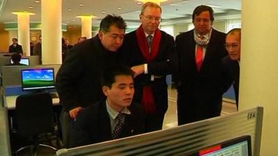 Google chairman Eric Schmidt visiting a university in Pyongyang