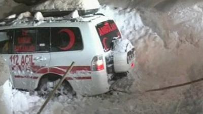 Ambulance stuck in the snow