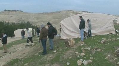 Palestinian activists at the camp