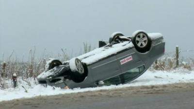 Overturned car in Aberdeenshire