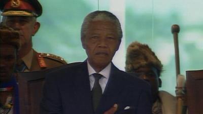 Nelson Mandela is sworn in as president of South Africa