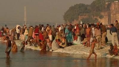 People on the banks of Sangam