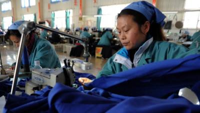 Women workers in a clothing factory in Huaibei, central China