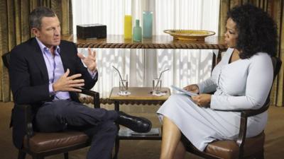 Photo of Lance Armstrong interviewed by Oprah Winfrey provided by Harpo Studios Inc