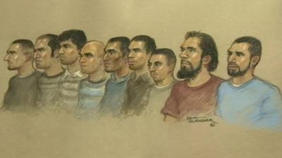 Court sketch of the nine accused men