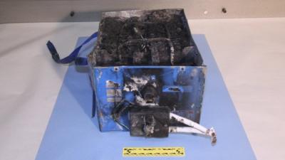 Burnt battery from a Japan Airlines Boeing 787 Dreamliner