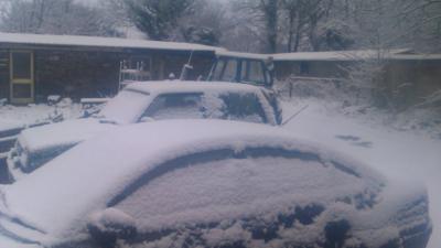 snow on cars