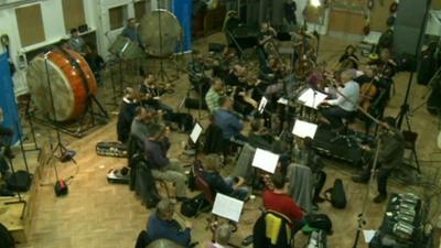 Orchestra recording the new BBC World title music