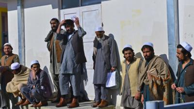 Released Taliban prisoners outside Pul-e-Charkhi jail outside Kabul on 4/1/13