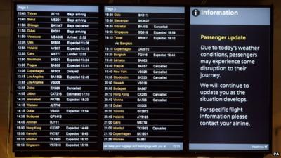 The arrivals board in Terminal 3 at Heathrow Airport