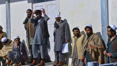 Released Taliban prisoners outside Pul-e-Charkhi jail outside Kabul on 4/1/13