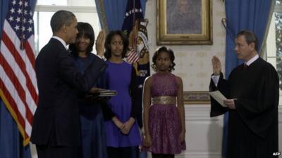 US President Barack Obama is officially sworn-in by Chief Justice John Roberts