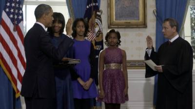 US President Barack Obama is officially sworn-in by Chief Justice John Roberts