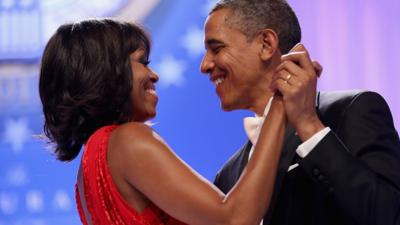 Michelle and Barack Obama dancing