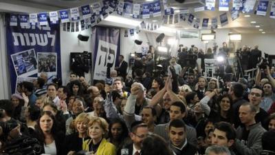 Supporters of Yesh Atid centre-left party, Tel Aviv (22 January)