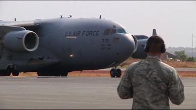 US army plane carrying French troops landing in Mali