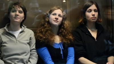 Yekaterina Samutsevich, Maria Alyokhina and Nadezhda Tolokonnikova