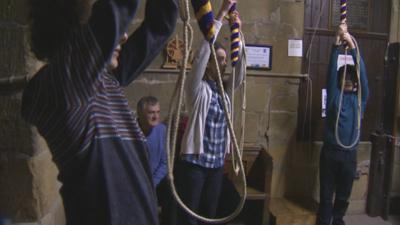 Young people have a go at ringing the Gresford Bells at All Saints Church near Wrexham
