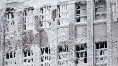 Ice covered warehouse