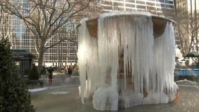 Frozen fountain in New York