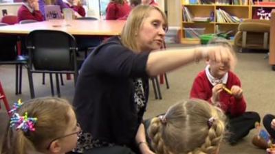 A teacher and school pupils