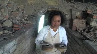 Lady with dragon kiln pottery