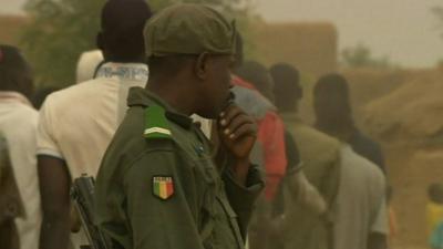 Malian men in military training