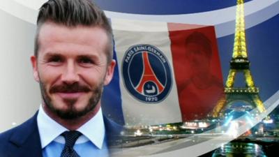 David Beckham with Paris St-Germain flag