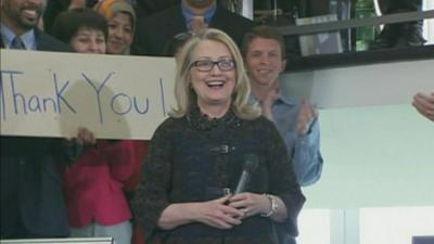 Hilary Clinton addressing state department employees