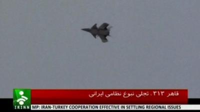 Still from Iranian state TV footage showing Qaher F313 in flight