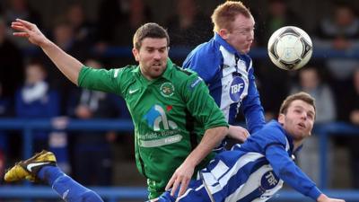 Match action from Coleraine against Ballinamallard United