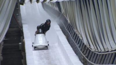 Athletes try out the new bobsleigh track